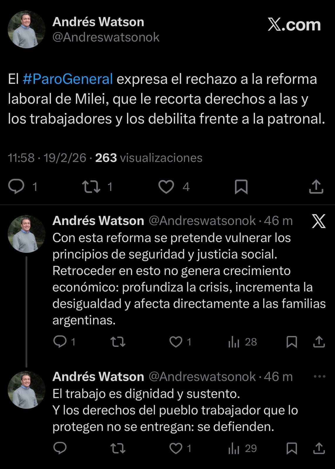 Andrés Watson: “El Paro general expresa el rechazo a la reforma laboral de Milei, que le recorta derechos a las y los trabajadores y los debilita frente a la patronal”