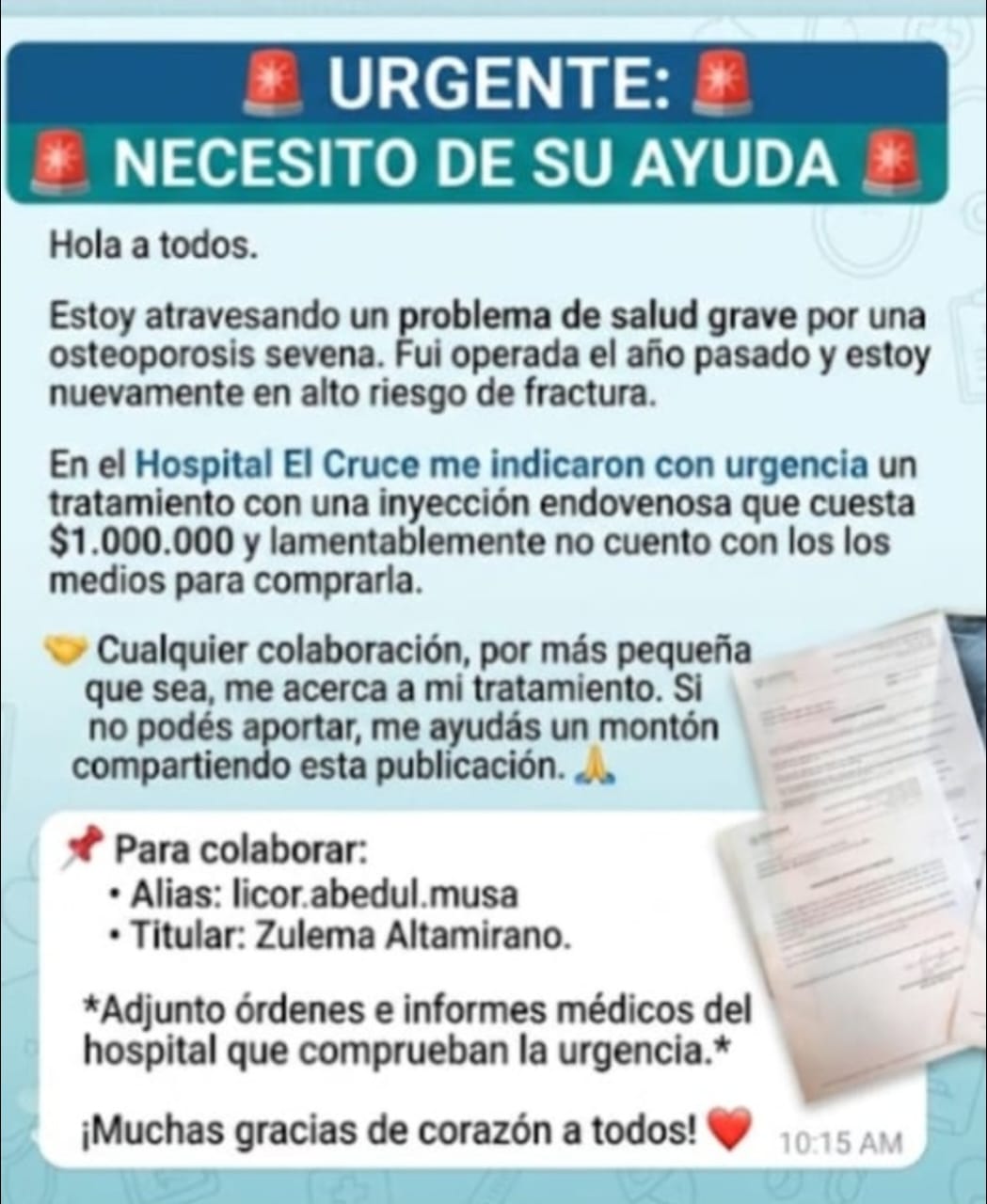 Ayudemos a ayudar: Zulema, varelense, necesita colaboración para el tratamiento de la osteoporosis severa que está atravesando