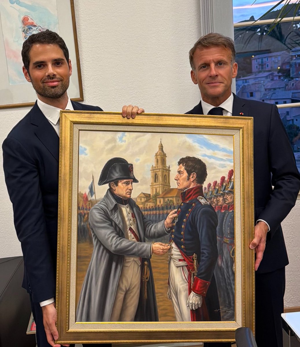 Polémica: Milei le regaló a Macron un cuadro que recrea el supuesto encuentro entre San Martín y Napoleón


